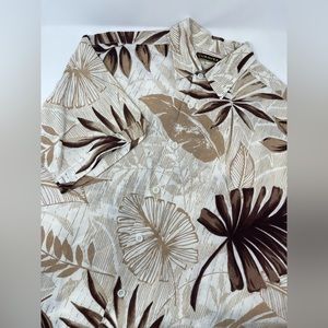 Cubavera Hawaiian Button Shirt Men Large Short Sleeve Flower Tan Beige Used GH05